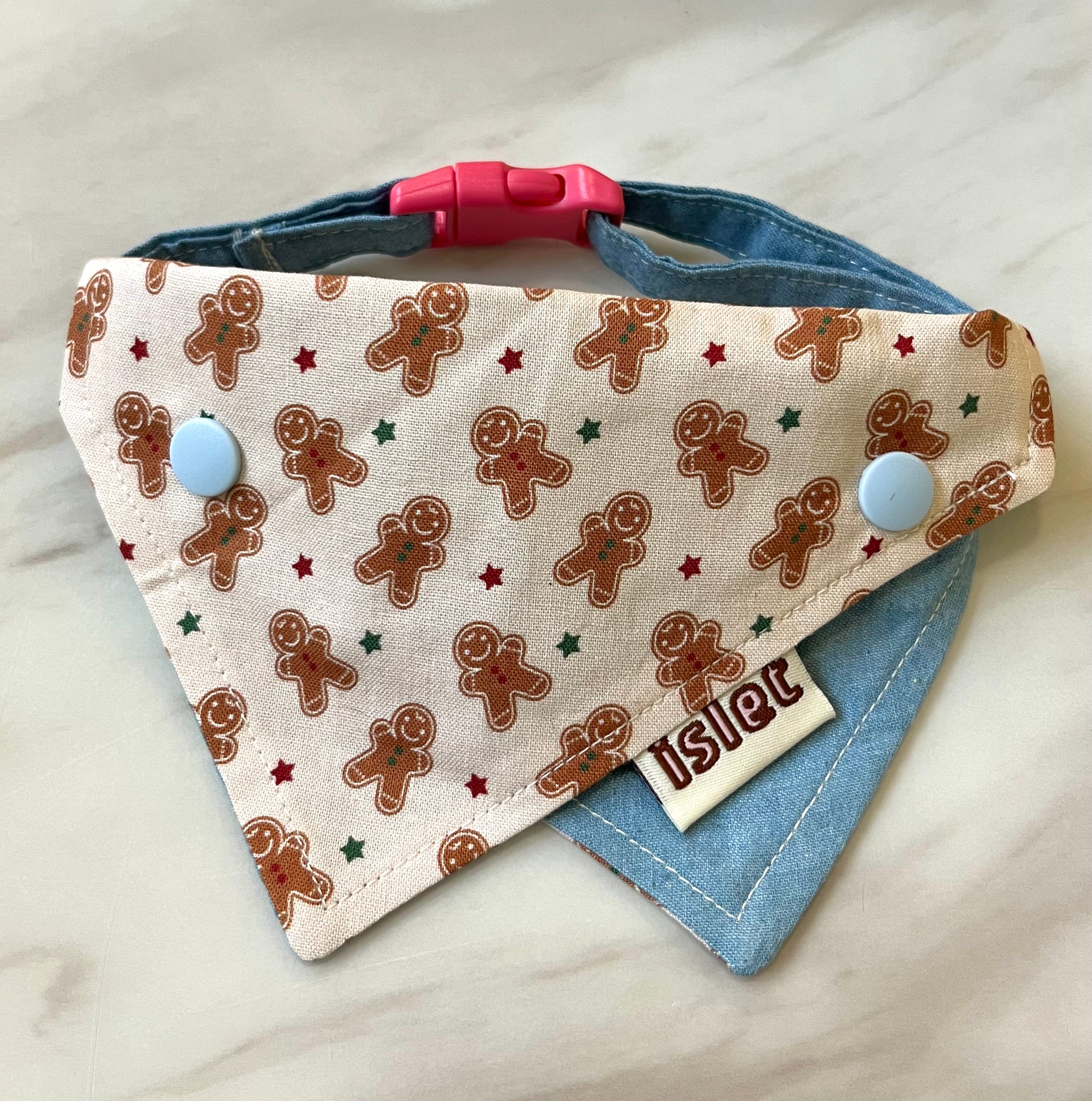 denim bandana with gingerbread man pattern